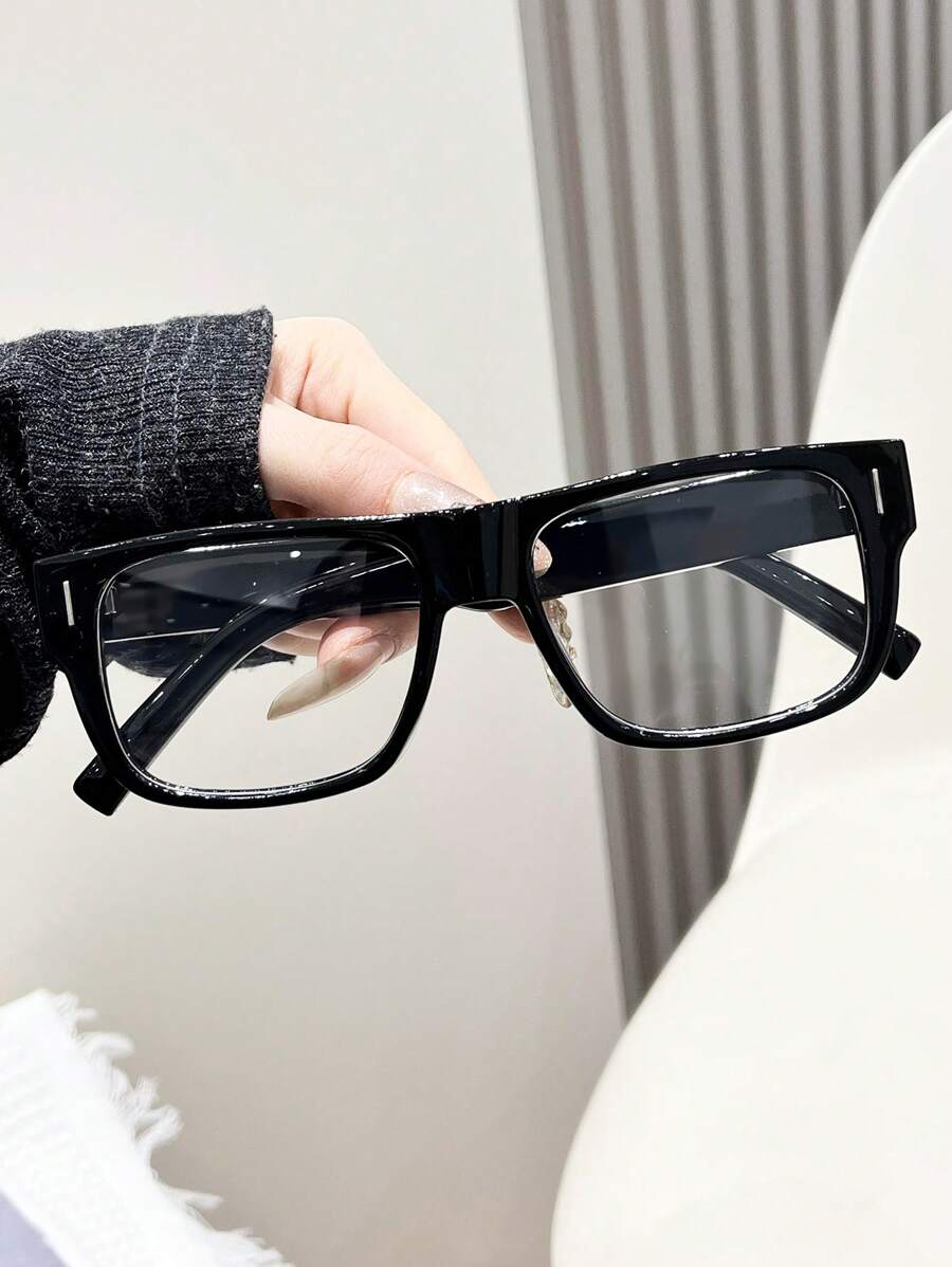 1 Pair Women's Black Square Framed Fashion Glasses, Decorative Non-Prescription Eyewear For Everyday Wear