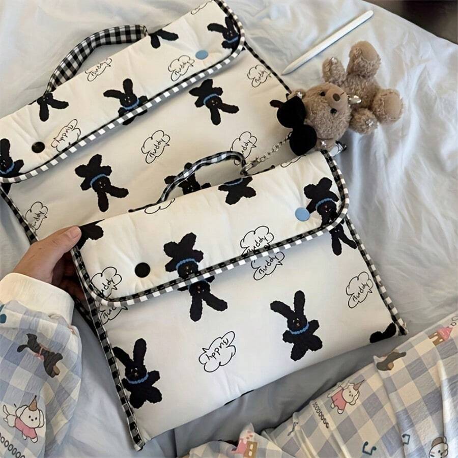 1pc Cute Black & White Rabbit Laptop Sleeve Bag, 11/13inch Notebook Protective Inner Case