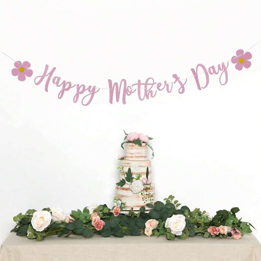 1pc Happy Mother's Day Banner Set Decoration For Mother's Day Party Decorations Backdrop Garland For Mom Mother's Day Glitter Garland Photo Props (Butterfly Gold)