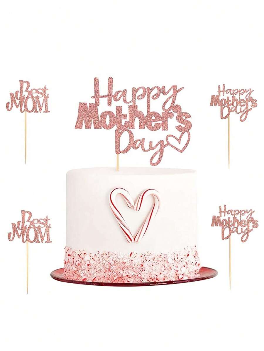 13pcs Happy Mother's Day Cake Toppers, Pink Sweet Best Mom Cake Picks, Suitable For Mother's Day Theme Party Cake Decor