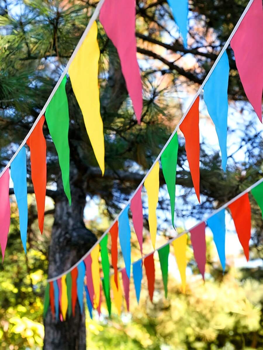 50 pièces Guirlande de fanions en tissu colorés, drapeaux triangulaires bicolores, pour mariages, anniversaires, fêtes, décorations de chambres et de jardins, guirlande pour ouverture officielle - Drapeaux de célébration universels pour l'extérieur