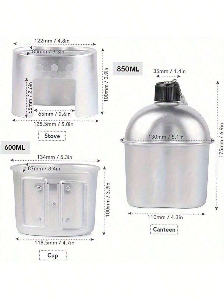 Aluminum Water Bottle Cup Stove Bag Set Portable Military Water Bottle With Cup Outdoor Camping Survival Nature Experience Hiking Backpacking Travel