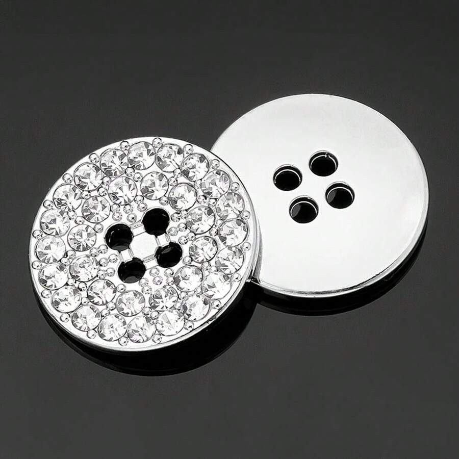 Shiny Metal Buttons 4 Hole Round Buttons Metal Buttons Inlaid With Rhinestones , Decorative Buttons For Crafts Arts & Crafts Supplies , Sewing Buttons For Clothing Sewing & Knitting Supplies.