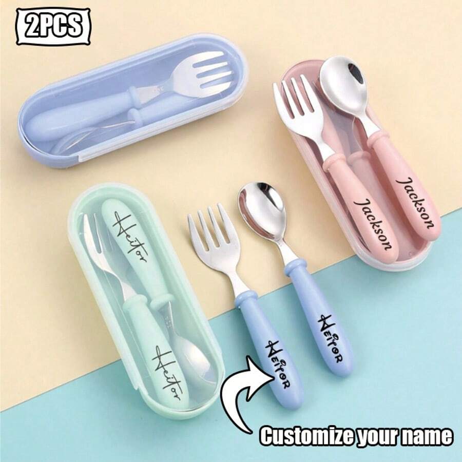 2pcs Personalized Cutlery Set, Custom Spoon- Custom Name Engraved Spoon Fork Set - Stainless Steel Cutlery Set, Stainless Steel Table Forks, For Anniversaries, For Valentine's Day, For Mother's Day, For Birthdays, For Children's Day, For Father's Day, For Graduation, For Weddings, For Housewarming Dining Room, Kitchen, Office, School