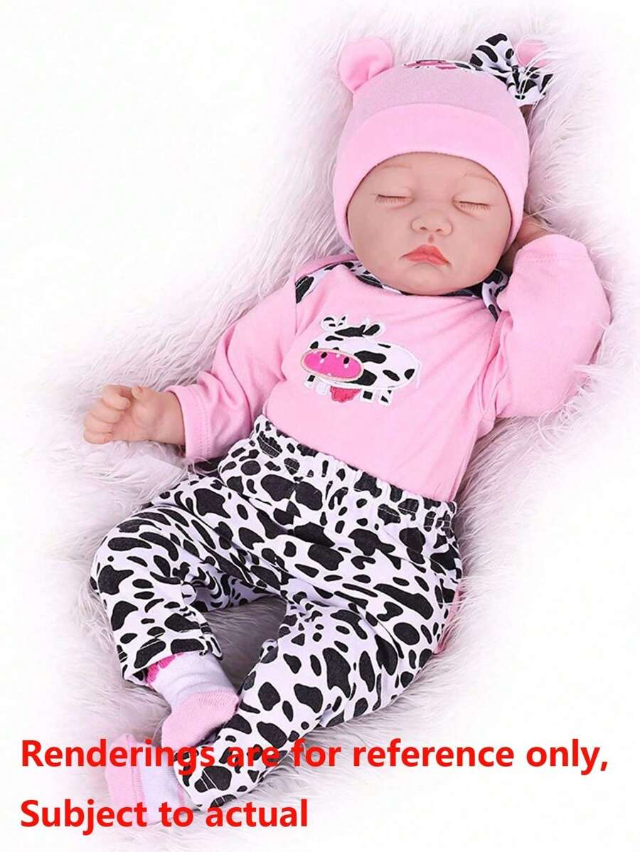 48 CM zachte vinyl slapende baby realistische rebornpop met 3D-beschilderde huid en vaatader, levende 19 inch pasgeboren baby met beschilderd haar schattige kunstcollectie voor kinderen (sommige onderdelen willekeurig, waaronder fopspeen, fles, luier, muts en kledingset)