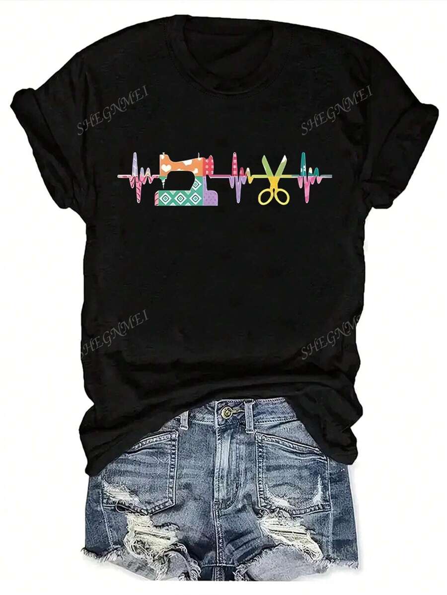 Pattern Print Short Sleeve Round Neck T-Shirt, Minimalist And Fashionable, Suitable For Summer