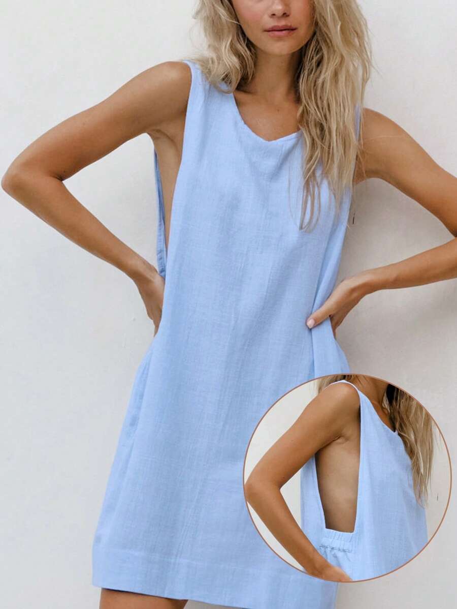 1pc Women Casual Comfortable Sleeveless Loose Jumpsuit Loungewear Dress, Summer ,Vacation