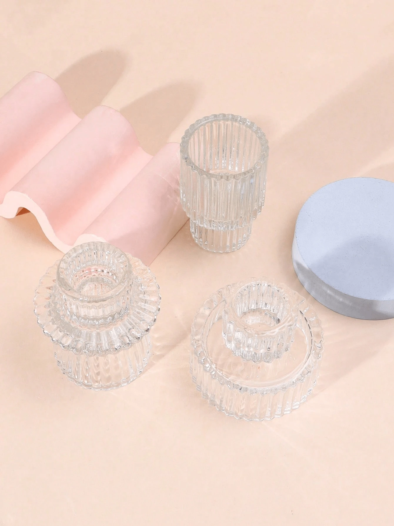 3pcs Set Striped Glass Candle Holders, Dual Use For Thick & Thin Candles, Elegant Home Decor Candle Holder Set Gifts Birthday Graduation,Wedding