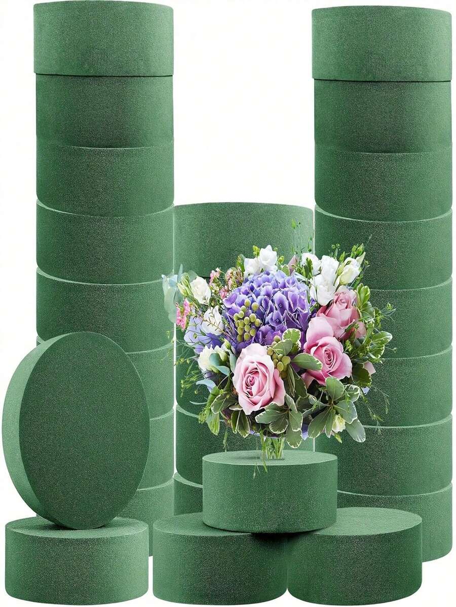 6pcs Green Floral Foam, Round Florist Foam Brick, Dry Floral Foam Blocks, Fresh Flowers Foam Mud, DIY Flower Arrangements Supplies For Wedding And Festival Party Decor