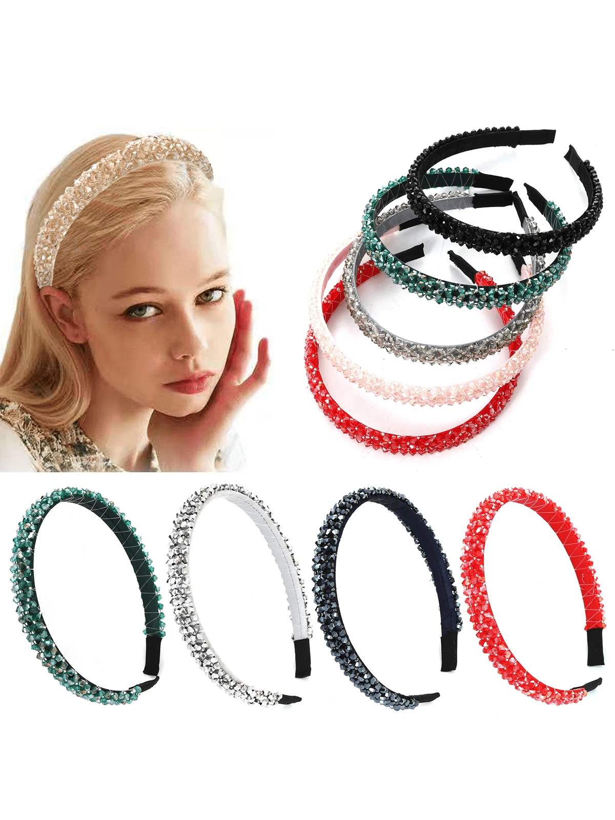 1-Crystal Rhinestone Headband For Women, Sparkling Adjustable Hair Accessories For Wedding Party Bridal Prom Evening Events (Gold/Silver, One Size)