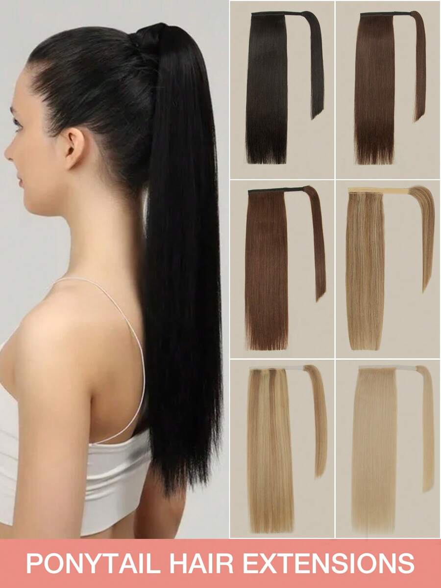 Extensiones de cabello humano con cola de caballo, extensiones de cabello con clips para uso diario, fácil de usar, extensión de cola de caballo de color natural para mujeres, larga y recta