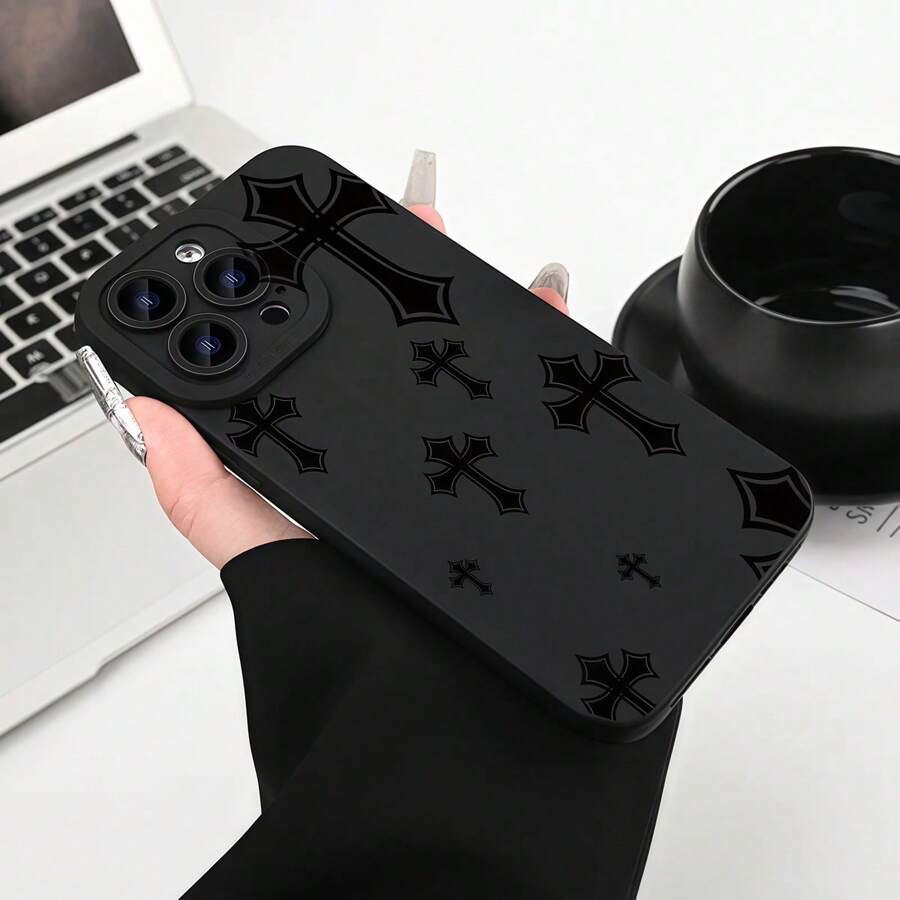 1pc Zwarte Matte Gehard Glazen Camera Lens Beschermer Anti-Val Volledig Scherm Zwart Kruispatroon Telefoonhoesje Compatibel met IPhone 16 Pro Max, 15, 14 Plus, 13, 12, 11 Serie, Geschikt voor Telefoons