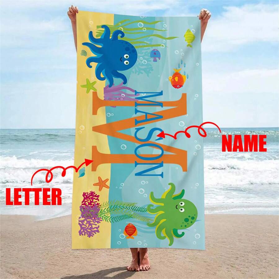 1pc Customized Beach Towel, Personalized Name Pool Towel, Suitable For Children, Teens, Vacation Gift, Girl Gift, Outdoor Party Use Back To School