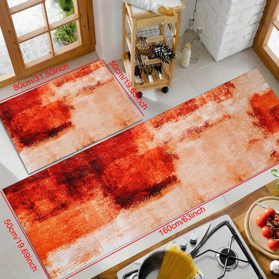 1pc Abstract Pattern Printed Anti-Slip Diatomite Kitchen Rug, 3D Printed Rectangular Carpet Suitable For Living Room, Bedroom, Hallway, Bathroom, Laundry Room - Polyester Carpet For Indoor Outdoor Home Decor