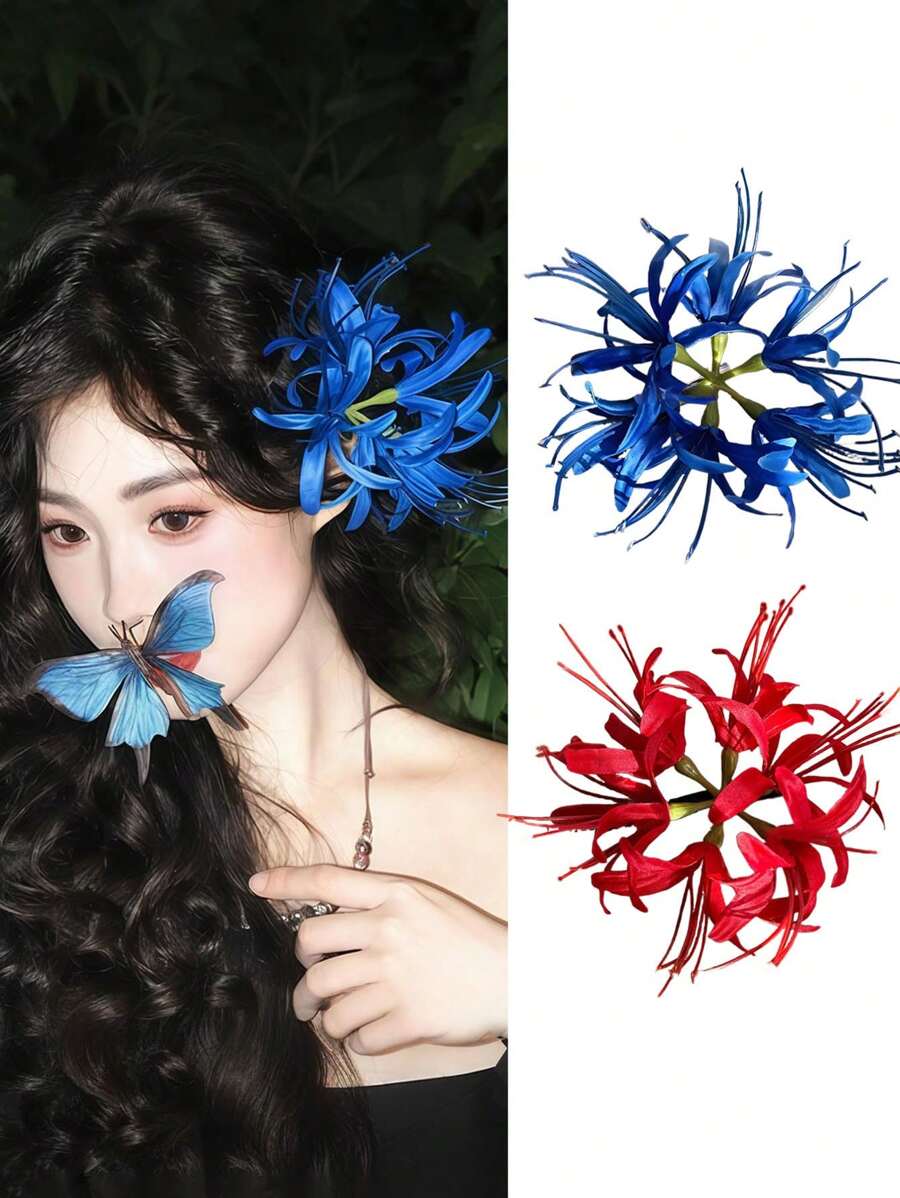 1pc Women Elegant Navy Blue Cosmos Flower Hair Clip, Sweet Simulation Floral Side Hairpin With Retro Vibe For Photo Shooting Claw Clips Hair Claws Hair Barrettes