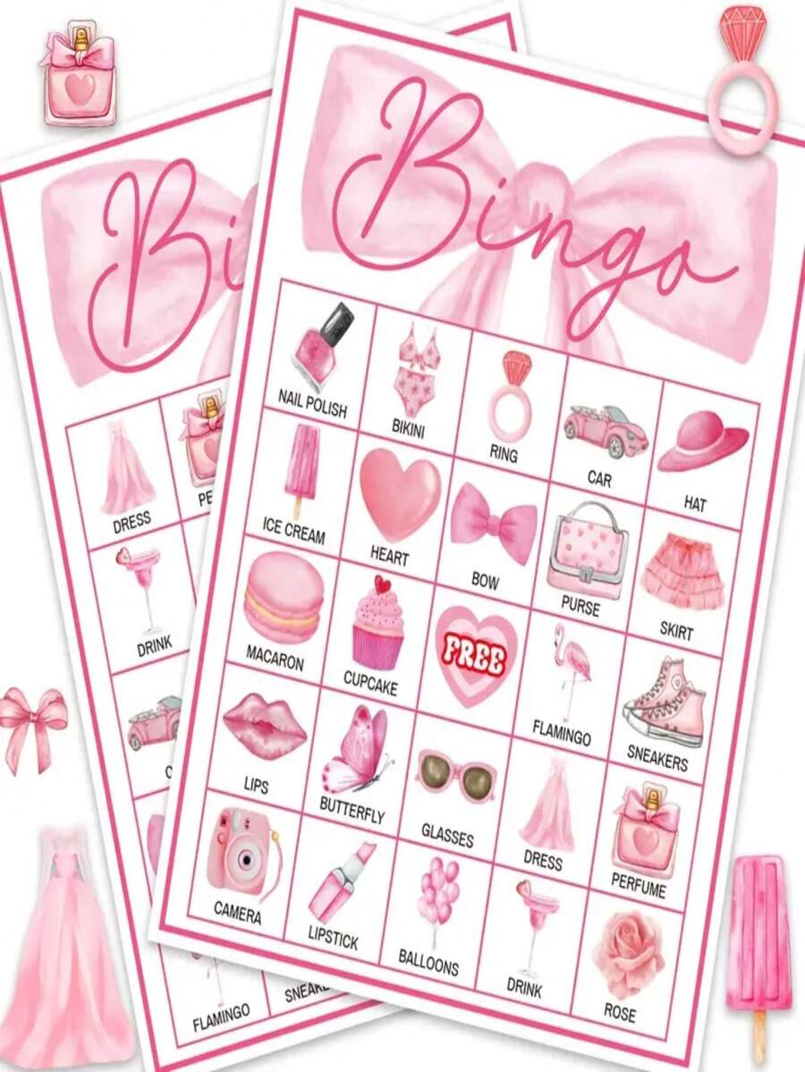 24 Stücke/Set Schleifen Bingo Spielkarten, Papier Kartensatz, Feiertags-Themen Tee Party Tisch Spiel, interaktiver Gruppenspaß, ideales Feiertags-Geschenk, Familienspielabend, Feiertags-Deko Elemente, Bingo Zubehör, geeignet für Mädchen-Treffen, Spiel für Freunde und Familie, interaktives Spiel, Feiertags-Spiel, Geburtstagsgeschenk