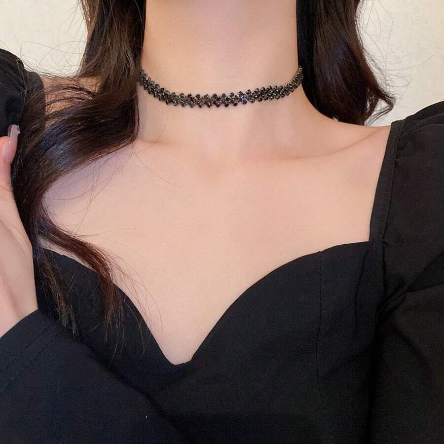 Fashionable Personalized Rhinestone Tassel Necklace, Vintage Palace Style Ins Popular Elegant Necklace Jewelry For Women
