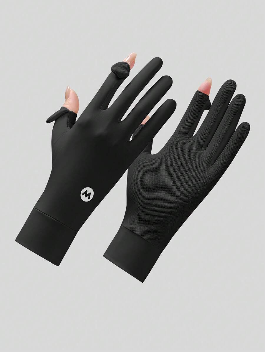1 Pair Silicone Dot Anti-Slip Fingerless Gloves With Flip-Top, Breathable Icy Smooth Texture, Fashionable Premium Outdoor Travel Driving Gloves