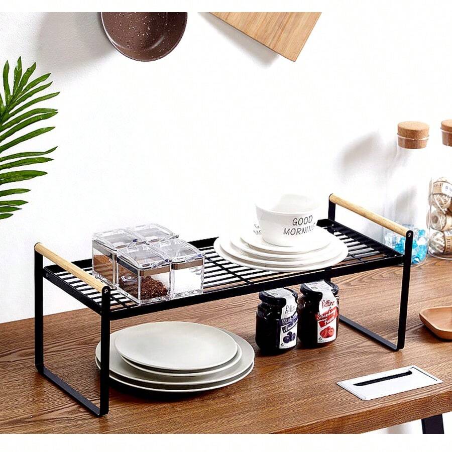 Wooden Handle Storage Rack, Kitchen Supplies Organizer Shelf, Drainage Rack, Home Iron Multilayer Arrangement Rack
