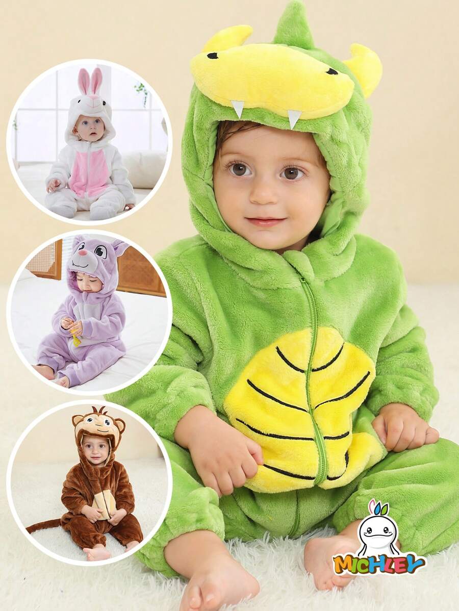 MICHLEY 1 pièce MICHLEY Sac de couchage bébé à manches longues avec double fermeture éclair. Automne hiver. Dinosaure/Chauve-souris/Singe/Lapin mignons et confortables avec chapeau. Déguisement. Sac de couchage en polyester pour enfants. 0-3 ans. Unisexe. Fournitures pour bébés. Convient pour l'intérieur, l'extérieur, les festivals. Amour Saint-Valentin