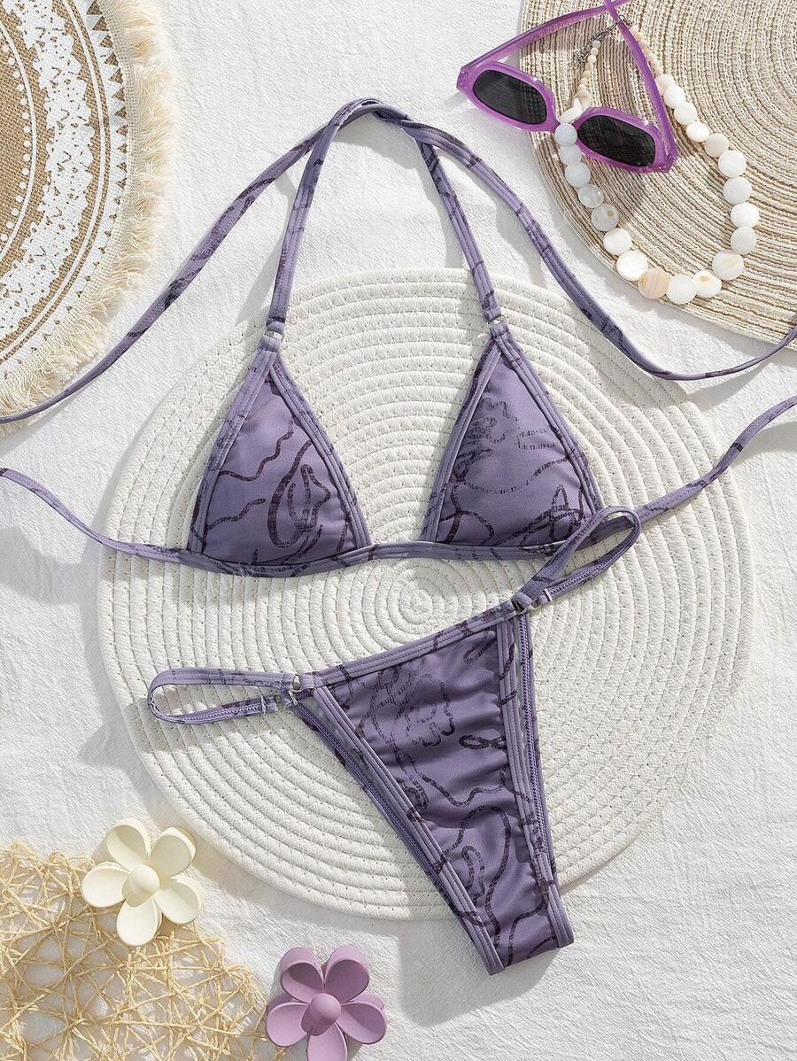 Bikini separado de microfibra sexy con estampado de teñido anudado aleatorio para playa y vacaciones