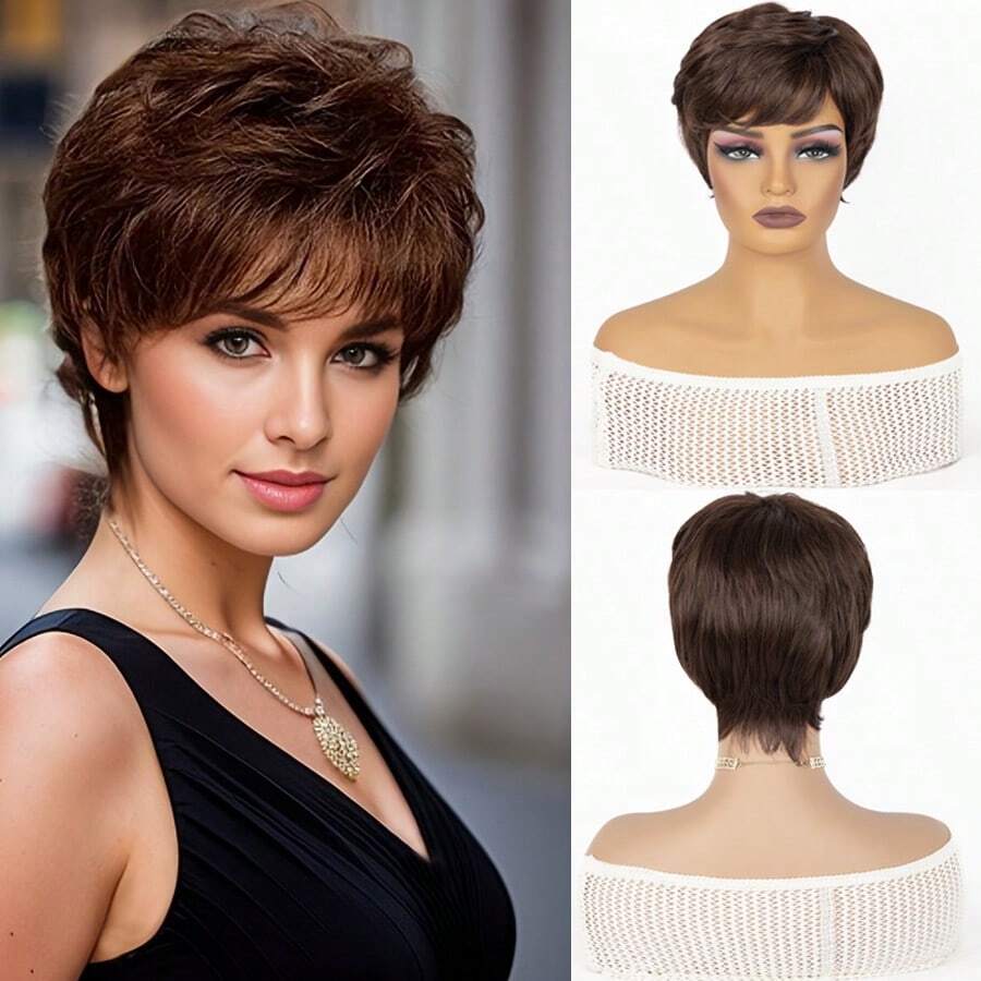 1 pièce Perruque femme européenne et américaine, cheveux courts bouclés, perruque naturelle et volumineuse à boucles micro, perruque synthétique mode pour fête, Halloween, Noël, cosplay, utilisation quotidienne, à la maison ou en sortie