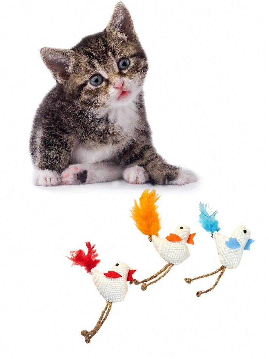 1pc New Mini Realistic Chicken Cat Lover And Cat Mom Love Toy, Sisal Rope & Feather With Bell, Sound Activated Interactive Cat Lover And Cat Mom Love Teaser Toy