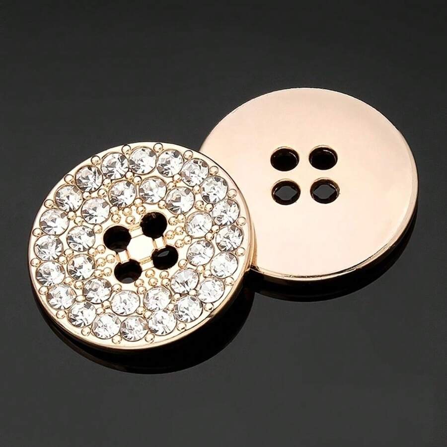 Shiny Metal Buttons 4 Hole Round Buttons Metal Buttons Inlaid With Rhinestones , Decorative Buttons For Crafts Arts & Crafts Supplies , Sewing Buttons For Clothing Sewing & Knitting Supplies.