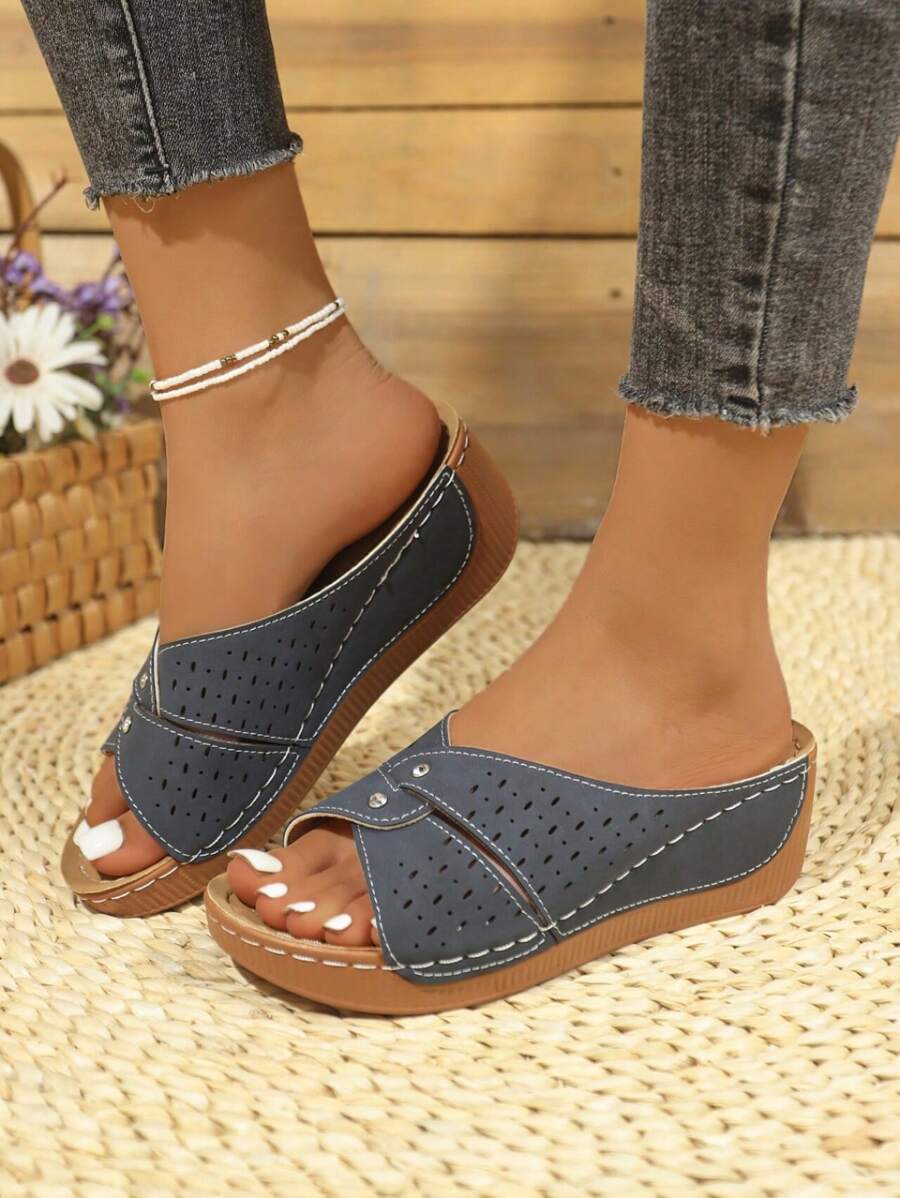 Women's Summer Casual Criss-Cross Open Toe High Heel Hollow Thick Bottom Rhinestone Sandals