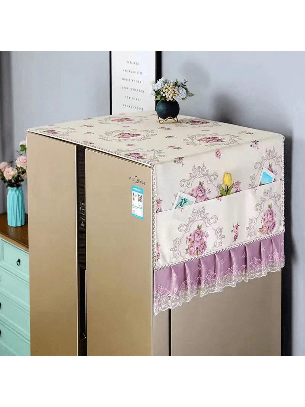 1 Stück 65*170cm Niedlicher Bären Muster Kühlschrankabdeckung für Doppeltür Kühlschrank