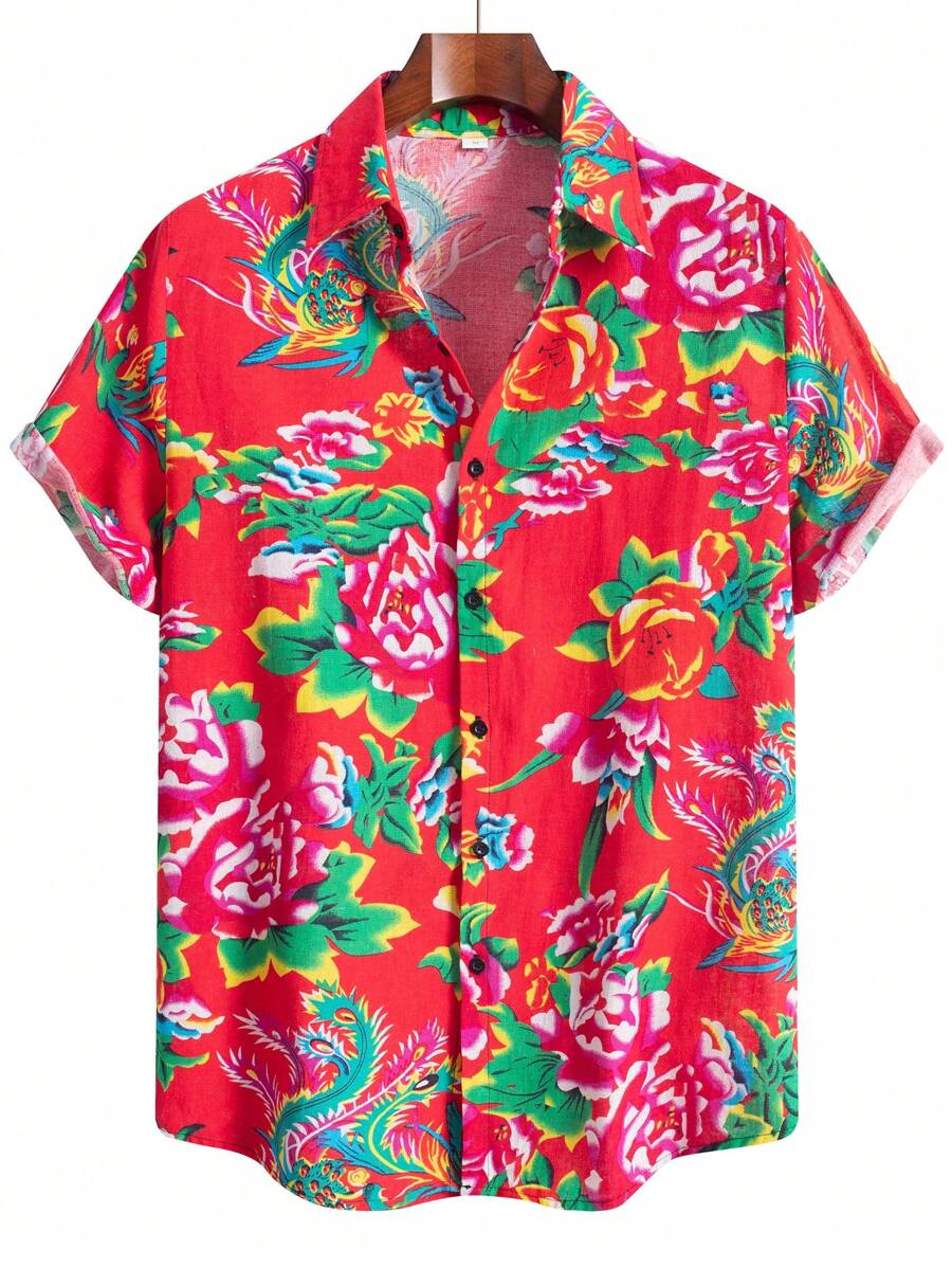 Casual Business Printed Short Sleeve Shirt, Minimalist & Fashionable