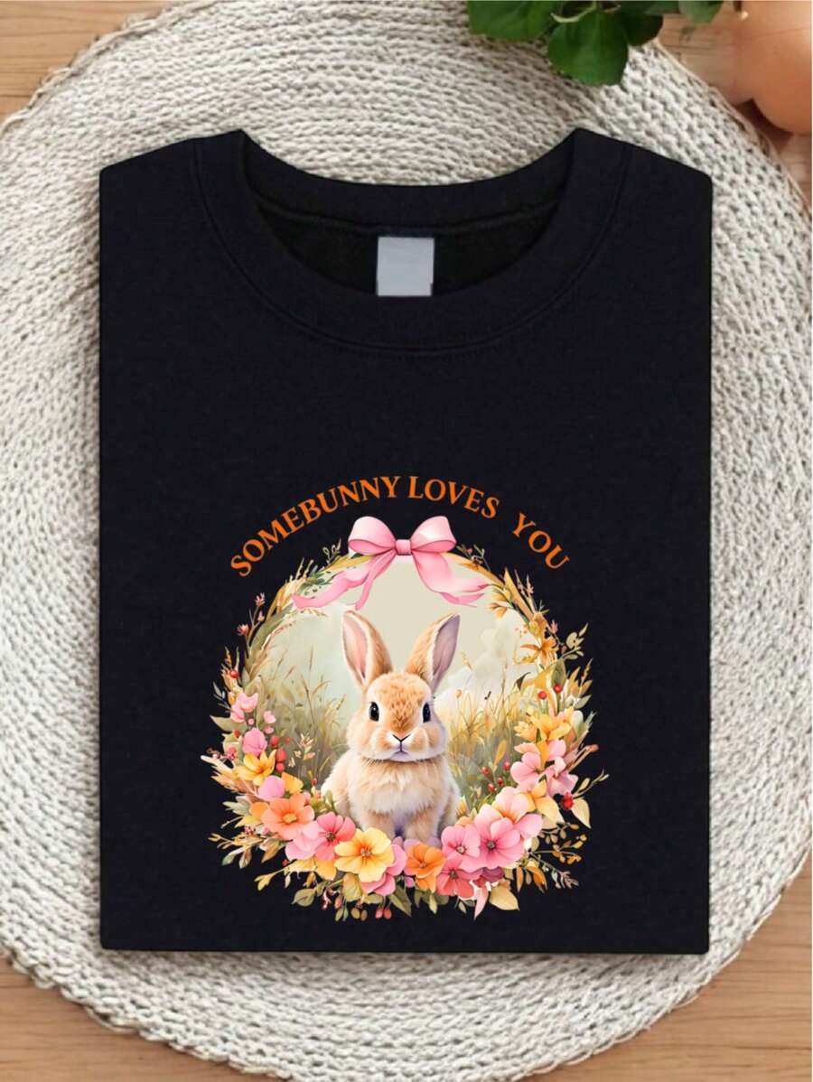 Floral Easter Bunny Shirt, Easter Bunny Graphic T-Shirt, Easter Shirts For Women, Happy Easter 2025, Ladies Easter Rabbit Tee, Girly Easter T-Shirt .SH-18