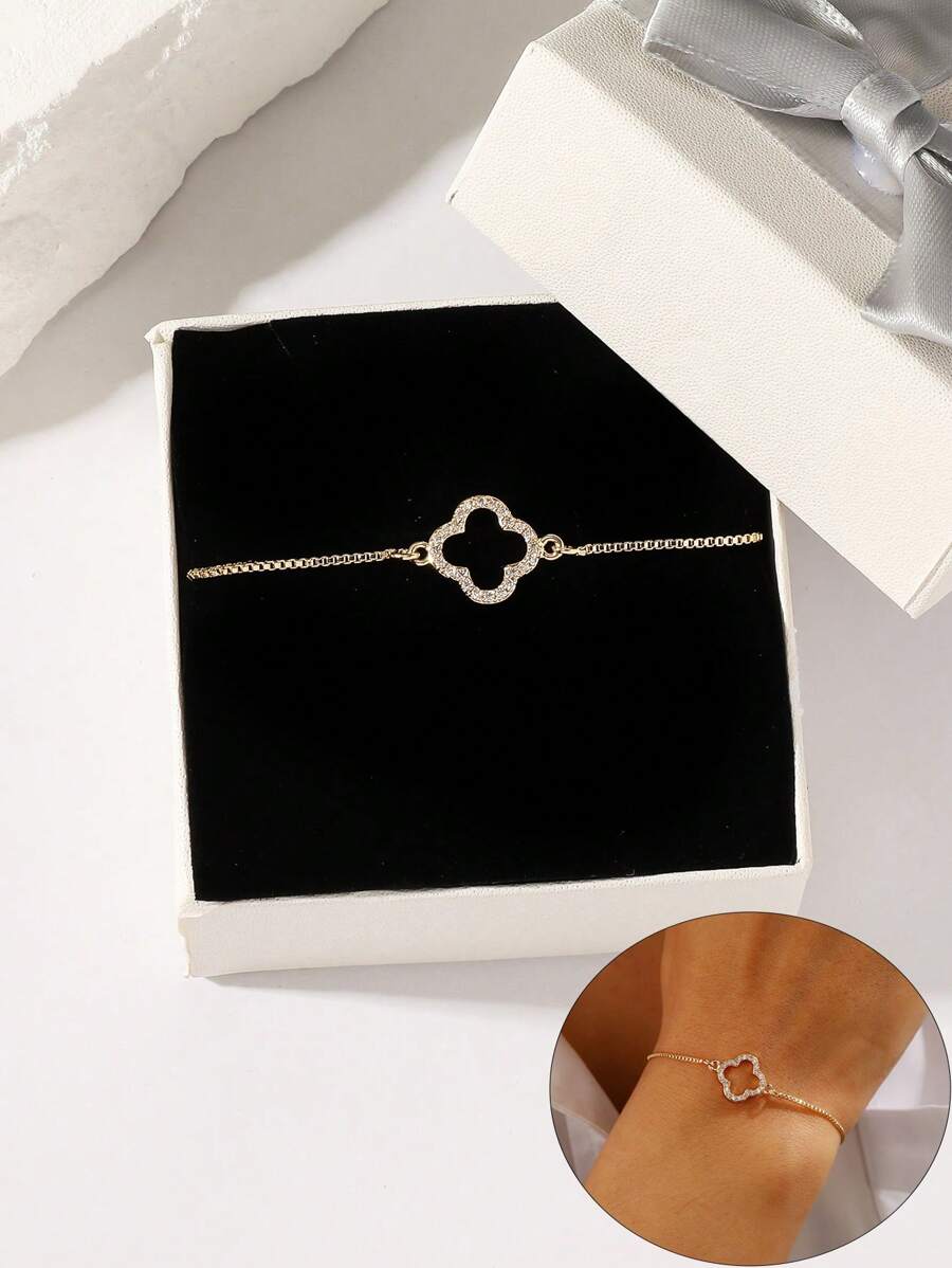 1 pieza Brazalete ajustable de trébol de 4 hojas de la suerte, brazalete de flor enchapada en oro, regalo para ella, regalo del Día de la Madre