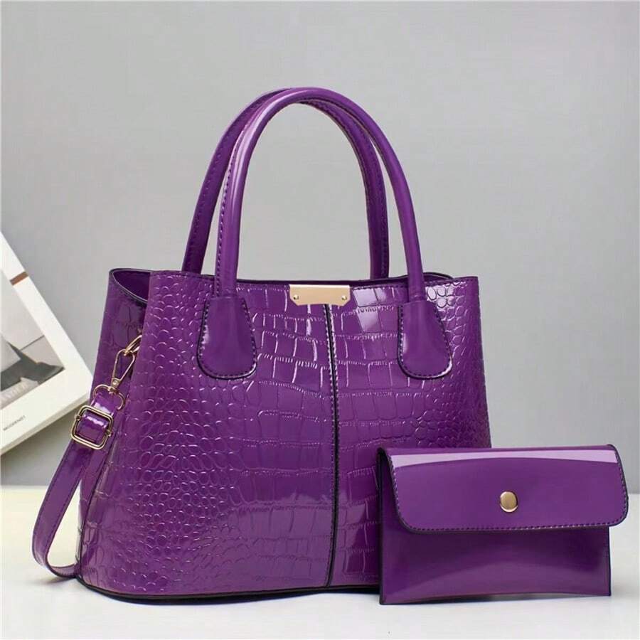 Novo Conjunto de Bolsa Fashion Estilosa de Couro Brilhante Mãe-Filha, Alta Capacidade