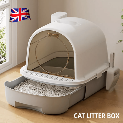 Large Self-Cleaning Cat Litter Box With Carbon Filter Technology, Hooded Enclosed Tray With Odour Control System & Anti-Splash Design, High Capacity Drawer-Style Potty Pan For Multi-Cat Households (Privacy Hood + Easy Scoop)