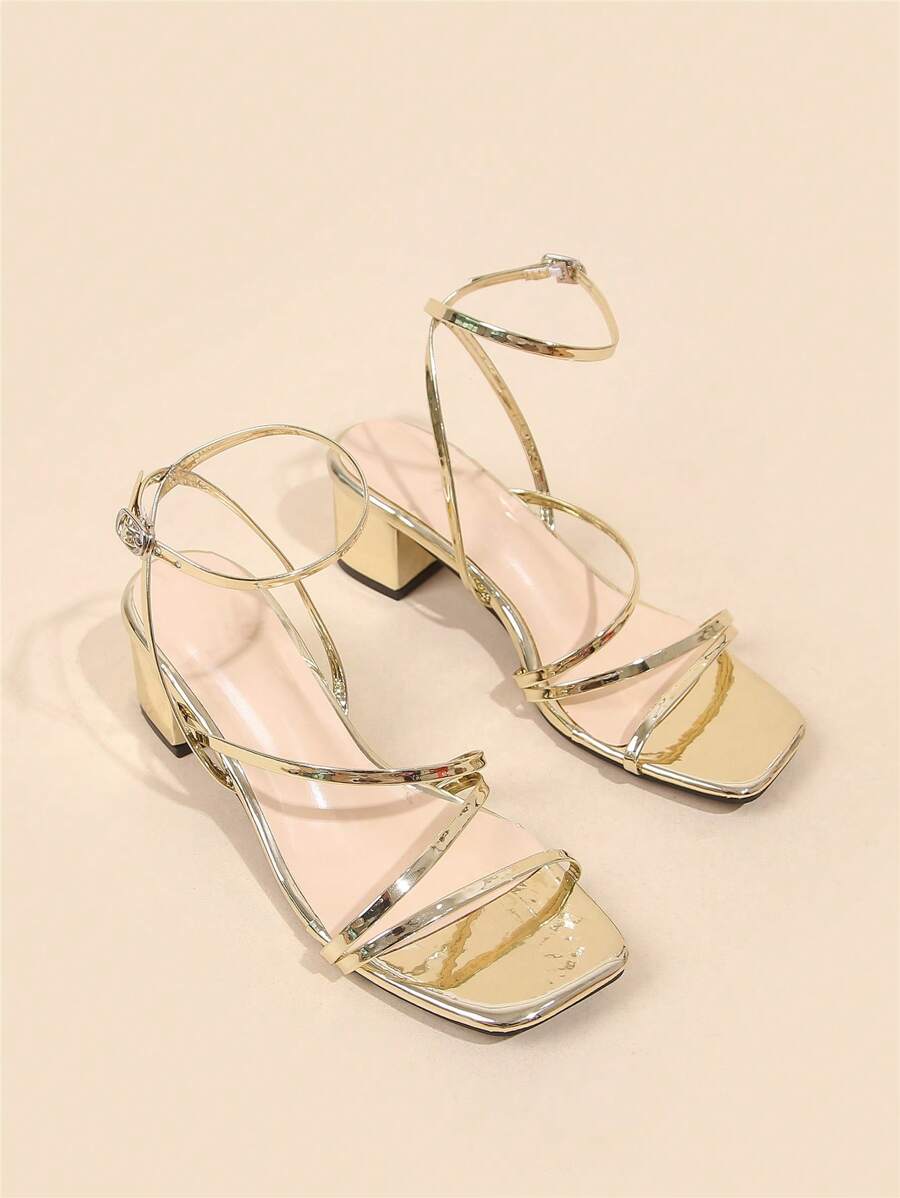 Wide Fit Women Simple Style Summer New Criss-Cross Open Toe Versatile Square Toe Charming Vacation Party High Heels