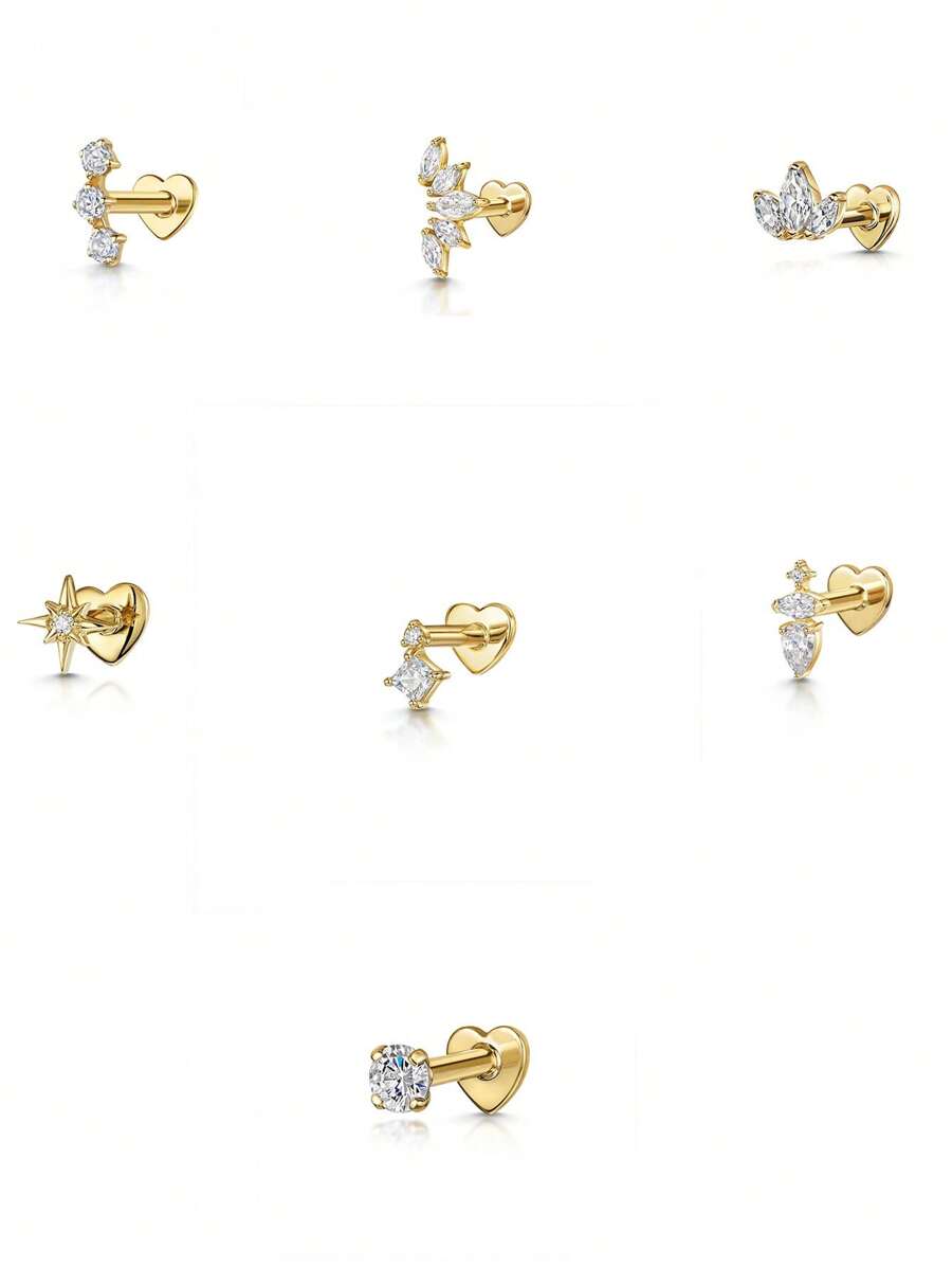 1PC 925 Sterling Silver Starfish Marquise Heart Flat Back Cartilage Helix Piercing Jewelry For Women Daily Wear Wedding Party Engagement Anniversary Valentine's Day