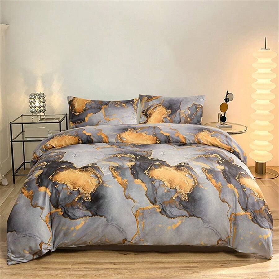 3pcs/Set Thick Skin-Friendly Printed Bedding Sets, Includes 1 Duvet Cover + 2 Pillow Shams, Soft & Breathable Material, Minimalist & Elegant Style, Machine Washable