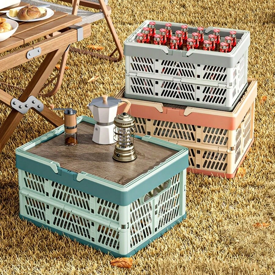 1 pieza Cesta de picnic plegable para exteriores, caja organizadora. Cesta plegable y apilable con contenedores de plástico para picnics. Gran capacidad como cesta de compras para supermercado, tienda minorista, camping.
