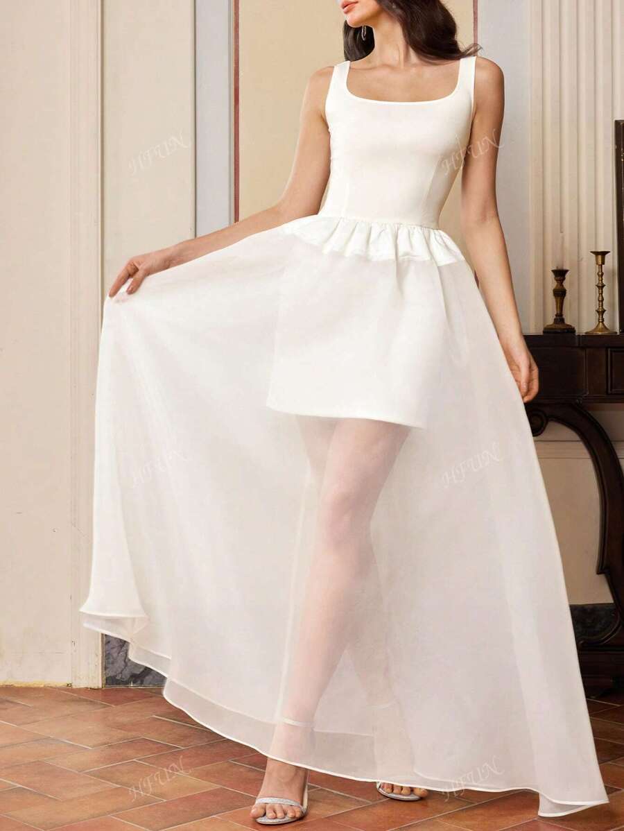 Women Summer Solid Color Mesh Strap Party Occasion Dress, Date Night, Evening Gown, Party Dress, Wedding Guest Dress, Prom Dress