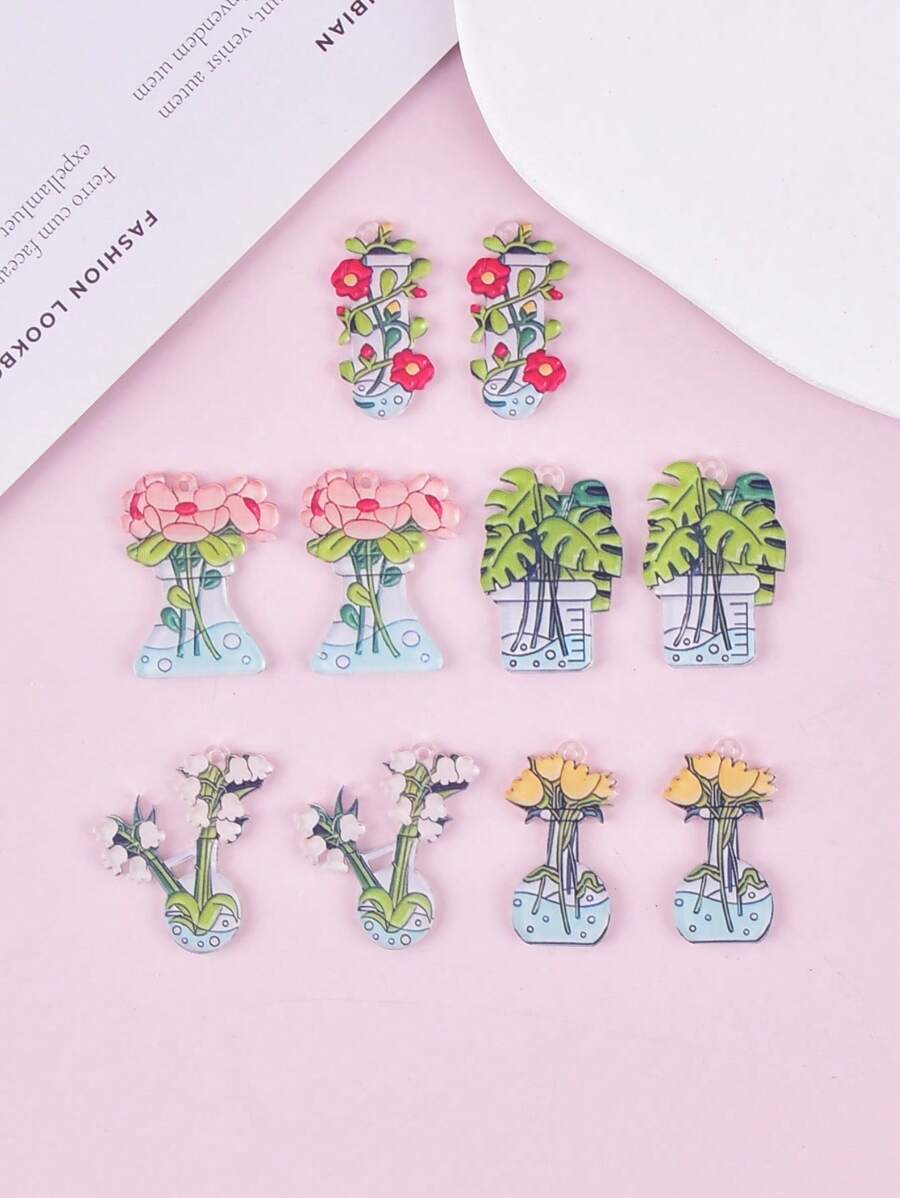 10 stuks mode potplanten acryl bedels voor vrouwen oorbel ketting DIY sieraden accessoire