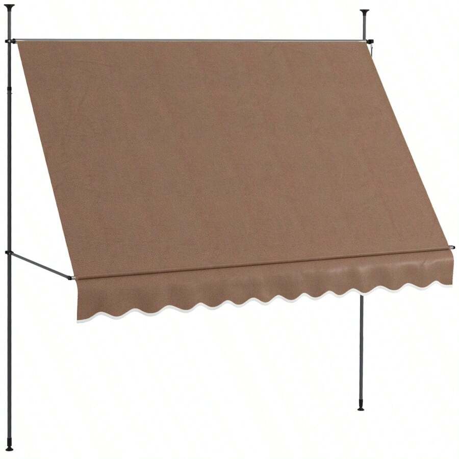 Outsunny Manual Retractable Awning 118" Non-Screw Freestanding Patio Sun Shade Shelter With Support Pole Stand And UV Resistant Fabric For Window Door Porch Deck Coffee