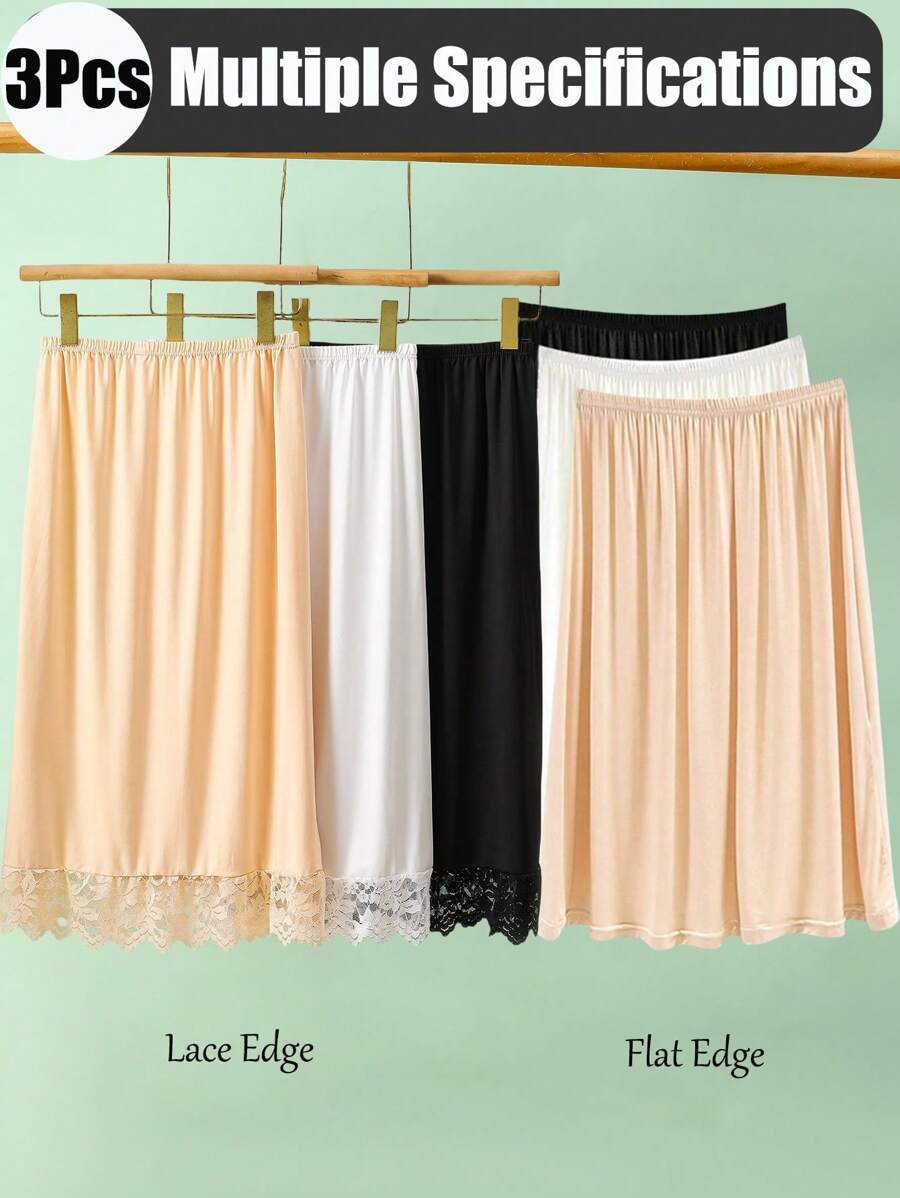 3 Pieces/2 Pieces/1Piece Hip-Wrapped Lining Skirt Bottoming Skirt Anti-Exposure Skirt,Multi-Color, Solid Color, Spring And Summer Styles,Anti Transparency And Anti Light Medium Long Skirt, Inner Lining Skirt, Lace Bottom, Anti-Static Skirt, Elastic Waistband Suitable For Slightly Overweight Girls, Suitable For Daily Wear