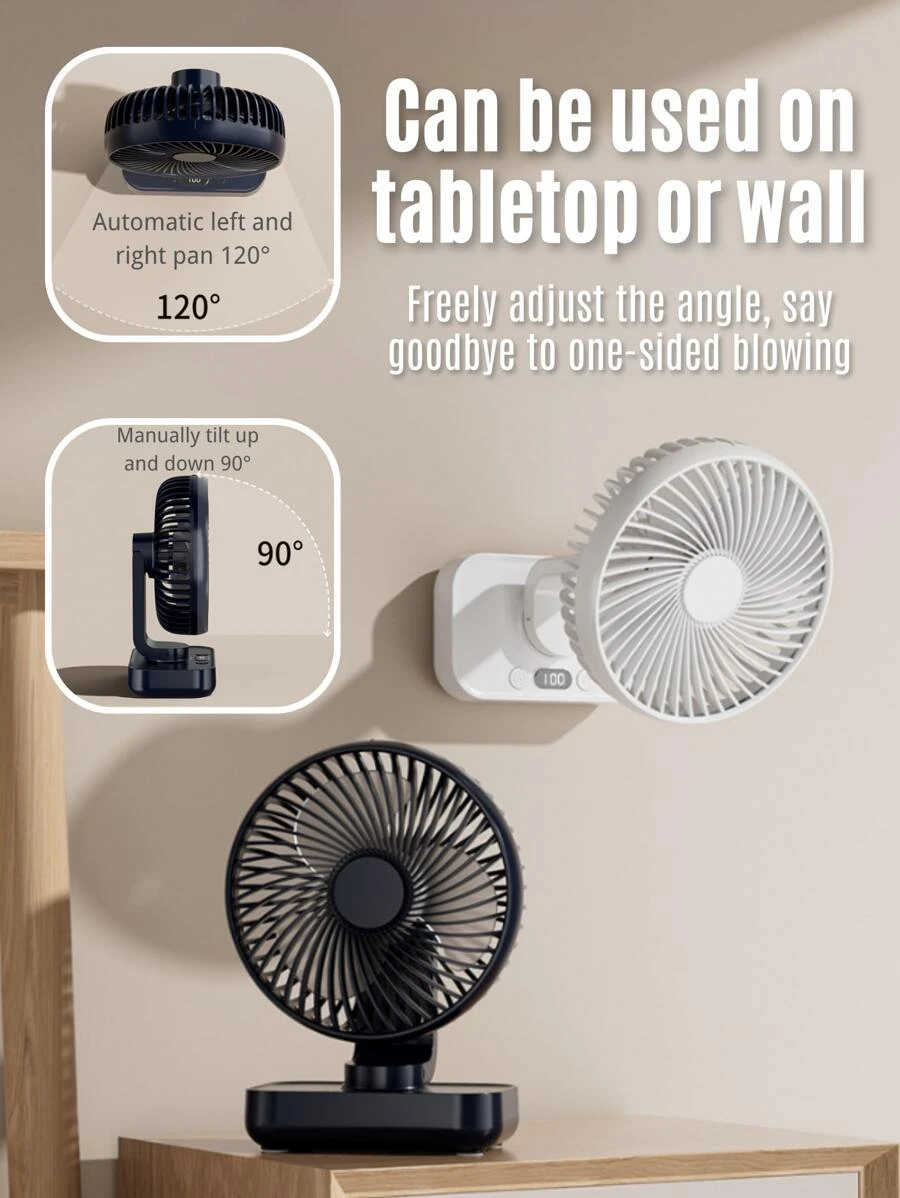 Ventilador pequeño con movimiento oscilante, ventilador de escritorio para dormitorio de estudiantes, con luz, sonido y carga USB, práctico mini ventilador eléctrico para el hogar