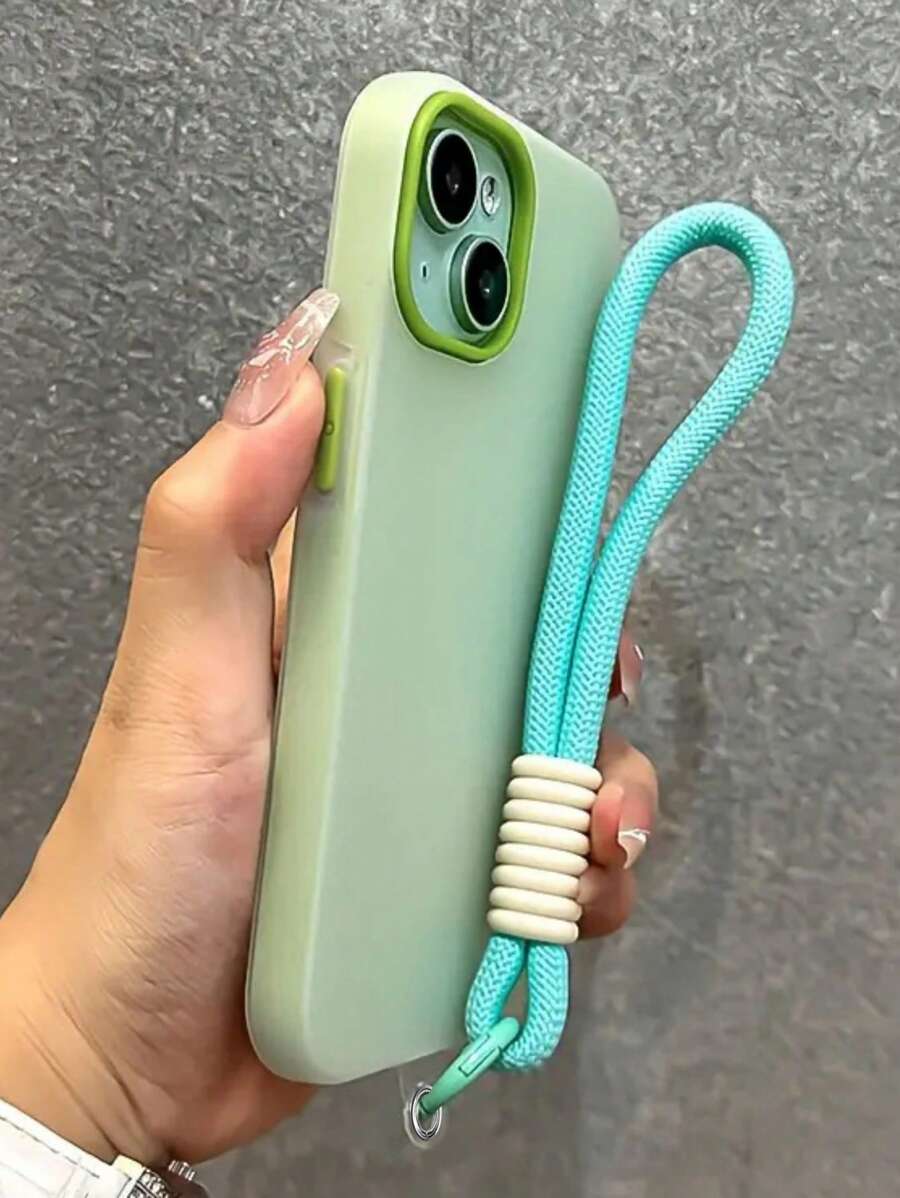 Funda de teléfono con cordón lanyard de color liso y con efecto de escarcha compatible con 16 15 14 13 12 11 Pro Max Plus, funda para móvil de color de caramelo 2 en 1