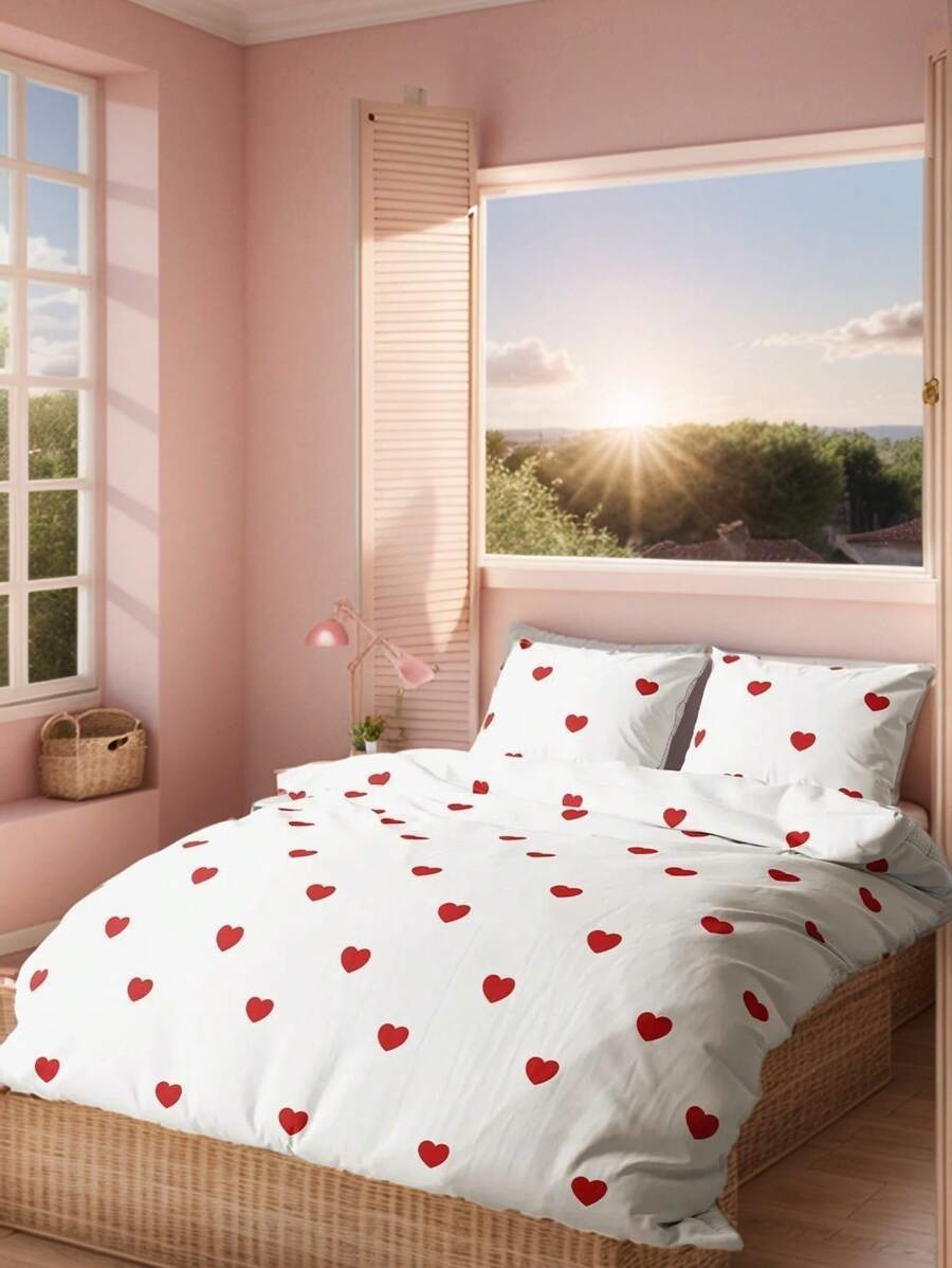 Set copripiumino singolo a 2 pezzi con motivo a cuore | Copripiumino singolo 135x200 1 pezzo e federa 80x80 1 pezzo | SENZA LENZUOLA
