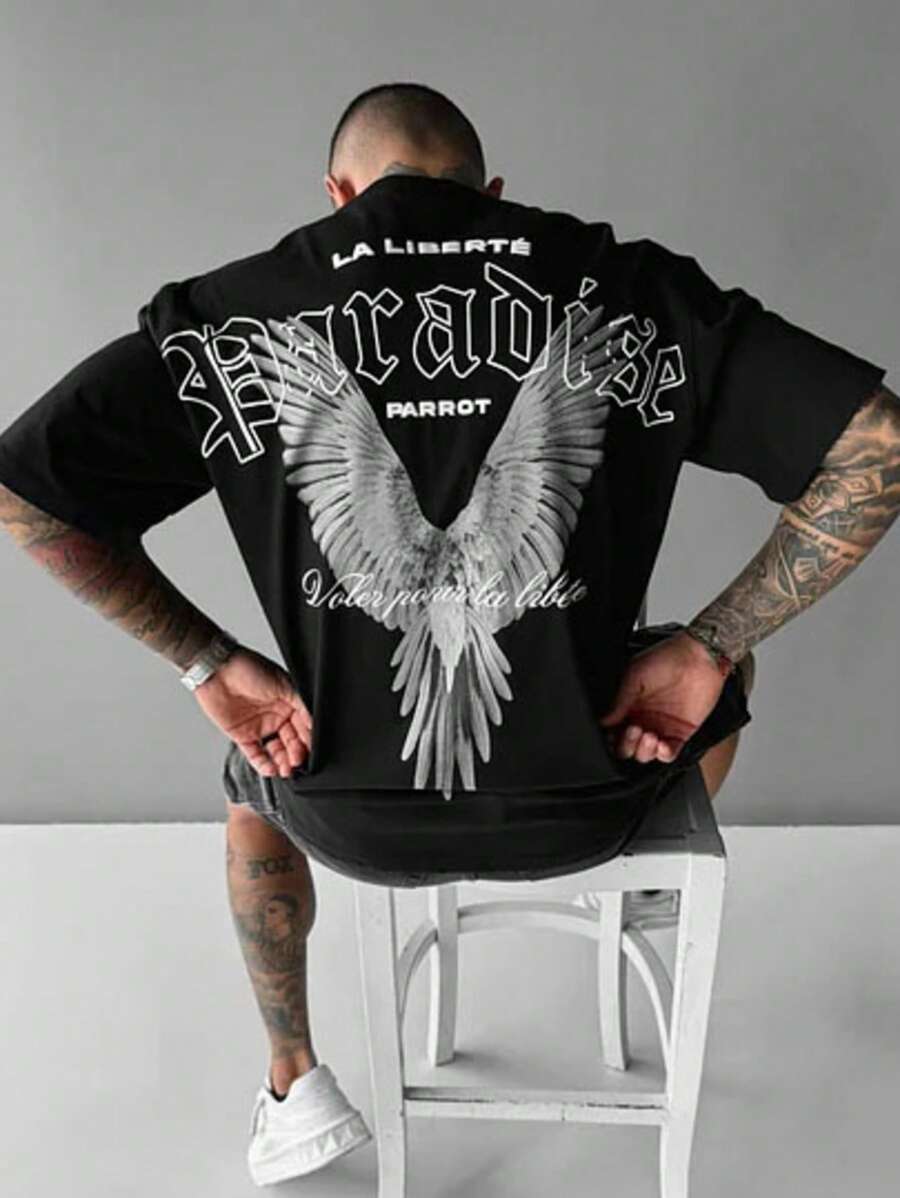 Camiseta suelta de hombre retro personalizada con gráfico de letras de calle