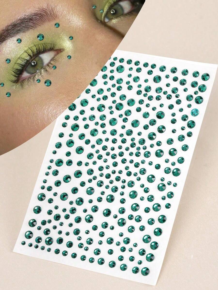 1pc Multi-Size Green 3D Faux Gem Face Jewels Stickers, DIY Music Festival Y2K Makeup Costume Party Facial Gems Decor