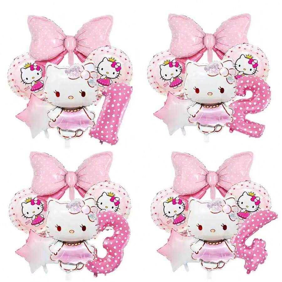 Sanrio Number Balloon Set, Cute Birthday Package Decorations, Cartoon Foil Balloon, Digital Printed Balloons, Birthday Party Decor Balloon Set, Pink Cute Theme Party Balloon Decoration Combo, Room Wall Background Creative Decoration