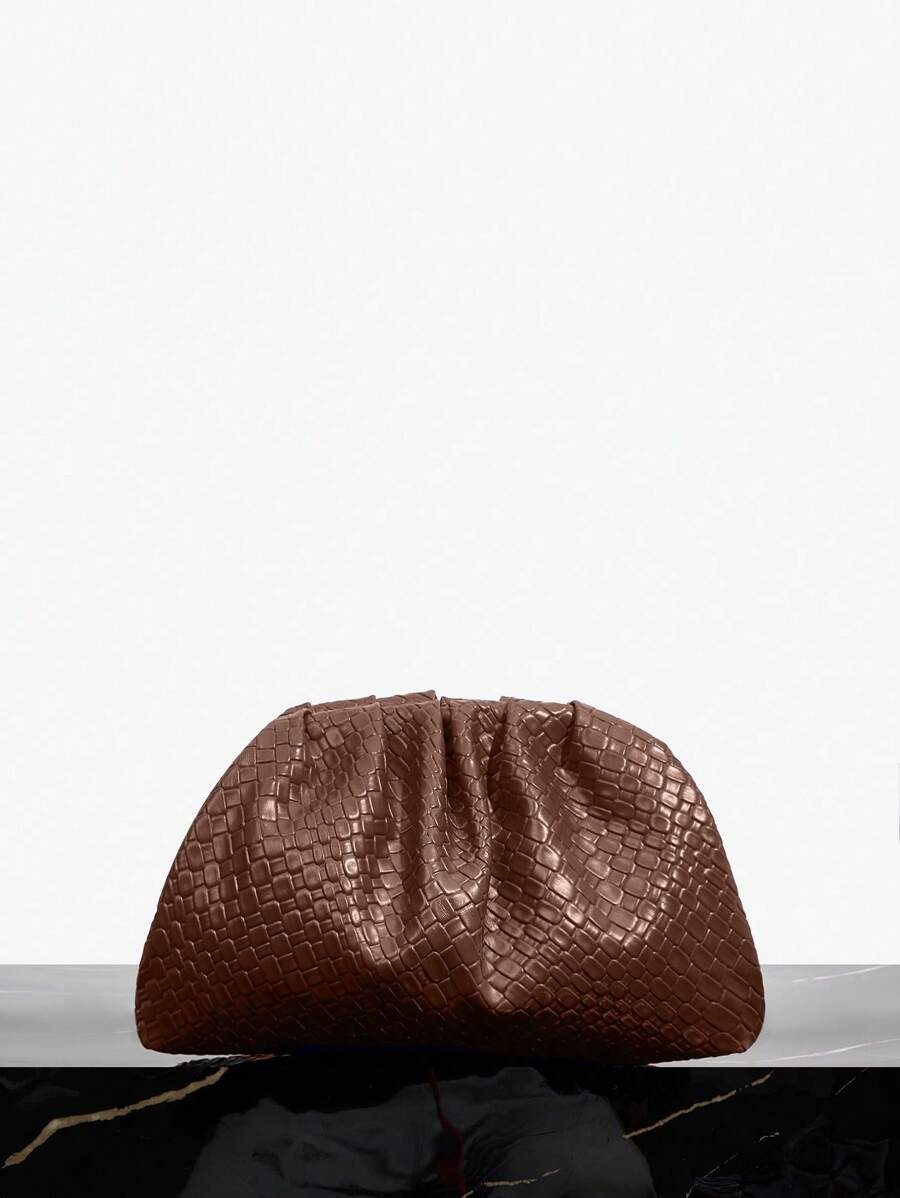 Ladies' Retro Solid Color Embossed Texture Handbag With Pleated Bag, Lightweight And Large Capacity Dinner Bag, Perfect For Parties, Dinners, Dates, Weddings, Paired With Party Women's Clothing, Formal Wear, Ball Dresses, Birthday Dresses, Party Dresses
